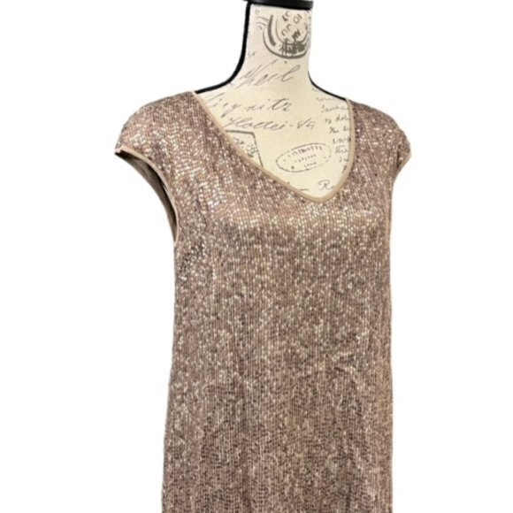 St John Couture Gold Silver Beaded Sequin Stretchy Evening Dress Size 2 RARE EUC - Picture 2 of 16